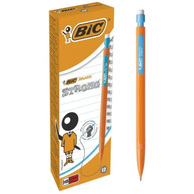 BIC Matic Strong Stiftpenna super hi polymer HB 0.9 mm stor med radergummi paket om 12