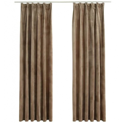 vidaXL Moerklaeggningsgardiner 2 st med krokar sammet beige 140x225 cm