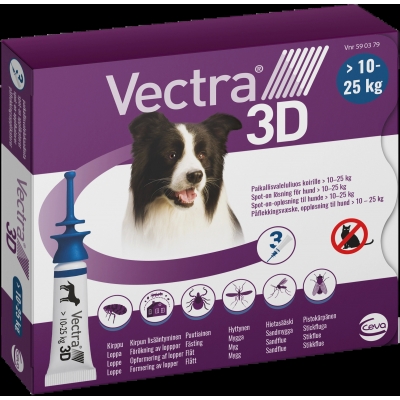 Vectra 3D för hund 10-25 kg Spot-on lösning Pipett, 3st (3x3,6ml)