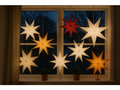 Olika sorters Adventsstjärna fönster