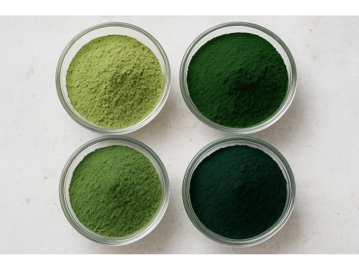 Olika sorters Chlorellapulver