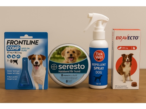 Olika sorters Fästingmedel hund