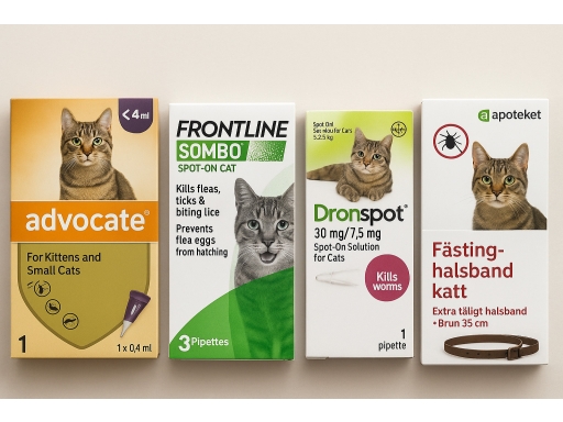 Olika sorters Fästingmedel katt