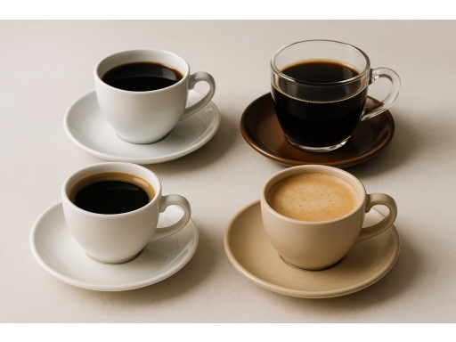 Olika sorters Kaffekopp med fat
