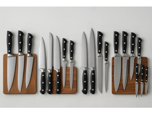 Olika sorters Knivset med köksknivar