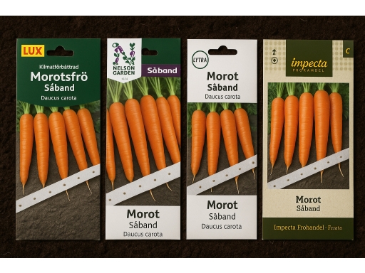 Olika sorters Morotsfrö Såband