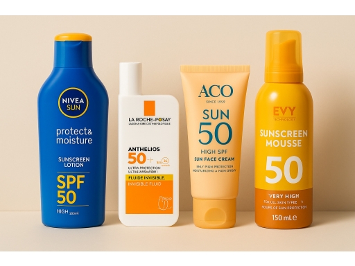Olika sorters Solkräm SPF50
