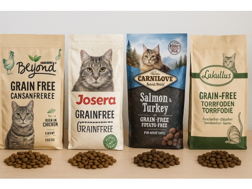 Olika sorters Spannmålsfritt torrfoder katt