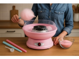 Produktguide testar Bestron Sockervaddsmaskin ACCM370 rosa plast