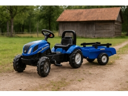 Produktguide testar Falk Traktor med vagn New Holland